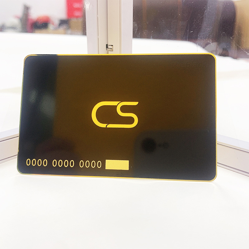 不锈钢个人精美名片电镀金卡丝印黑色流水号玫瑰金镂空花边工艺