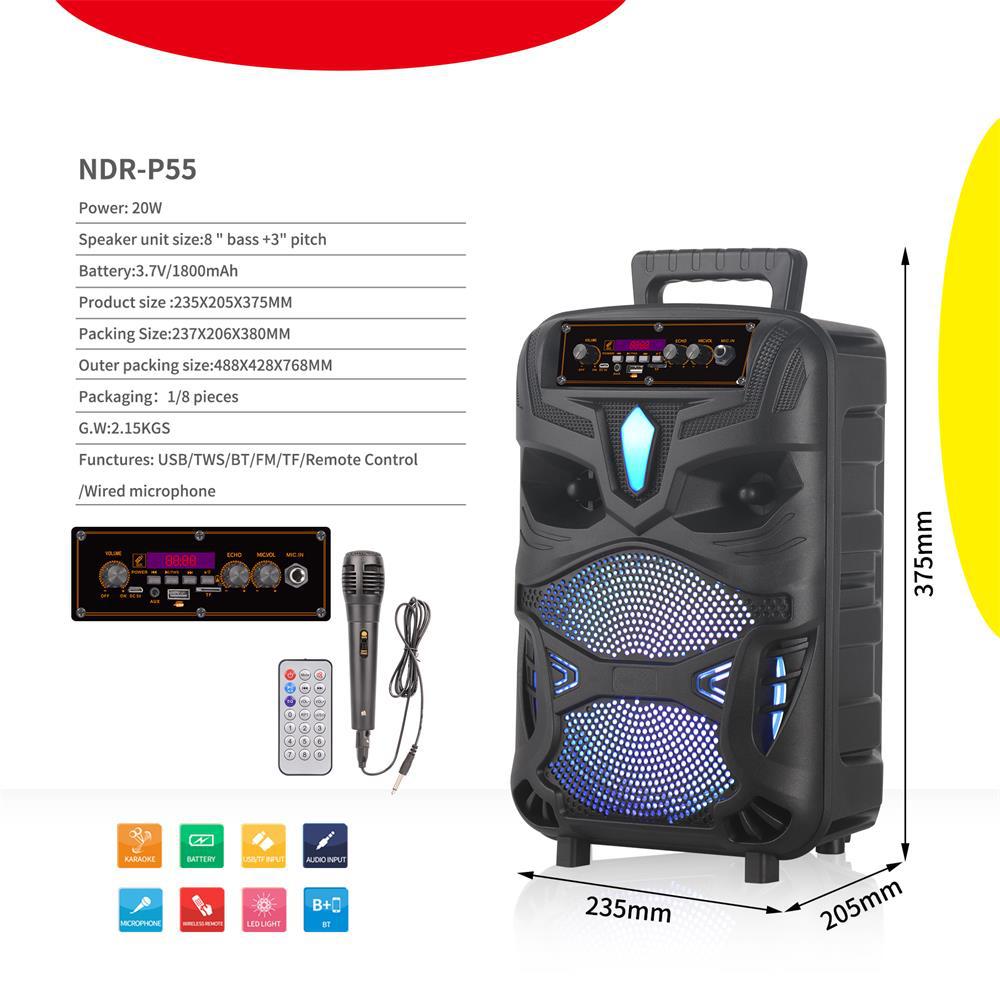 NDR-P55Q 8 dyuymli Bluetooth USB qo'lda tashiladigan muzika
