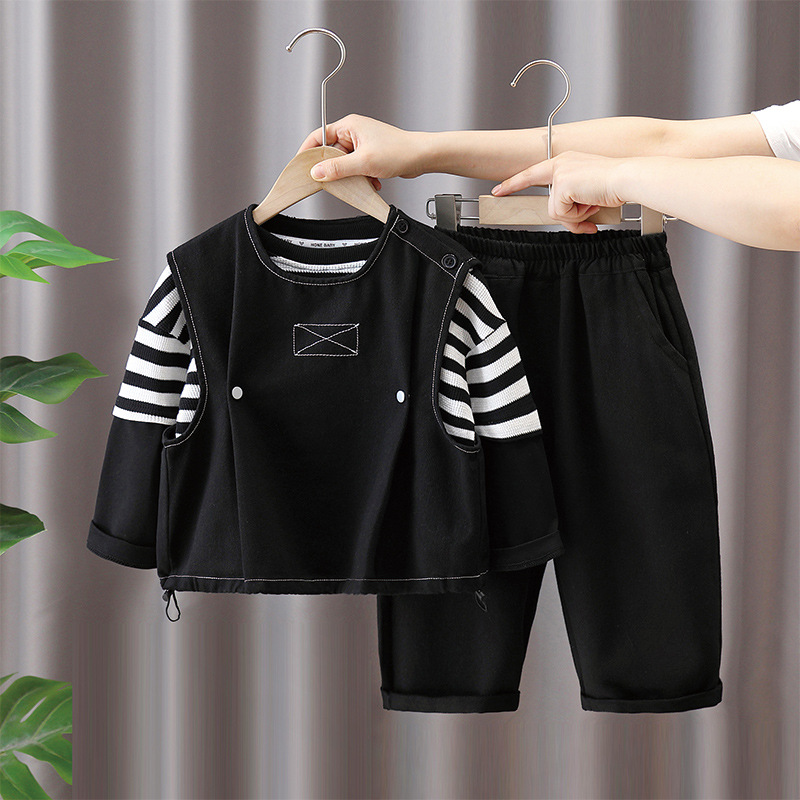 6212 juego de ropa de otoño para niños 2025 nuevo bebé de estilo coreano chaleco suelto primavera y otoño suéter de tres piezas set de moda