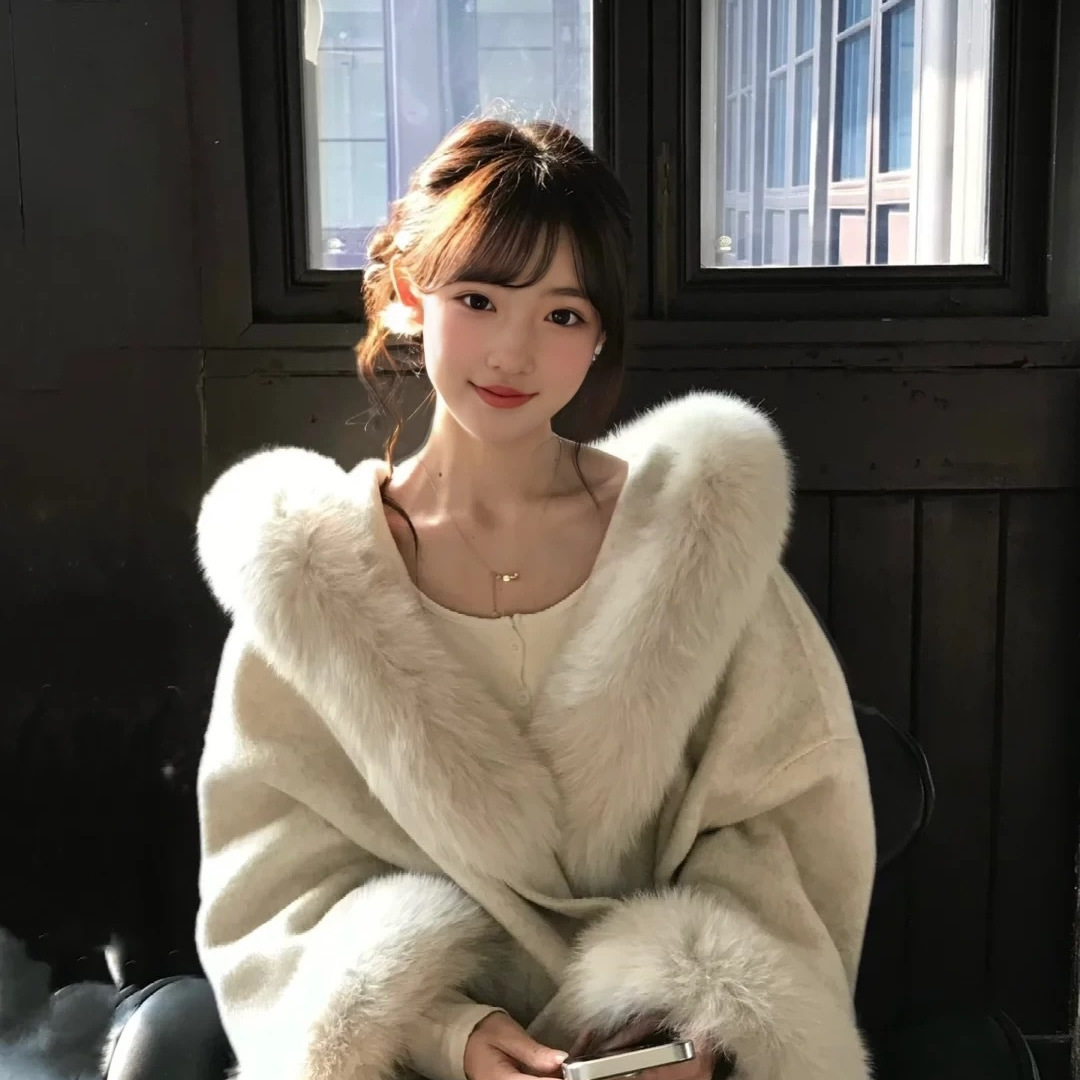 Elegant and Luxurious Faux Fox Fur Collar Wool Coat with Winter Design, Fur Cuffs and Large Fur Collar, Fluffy