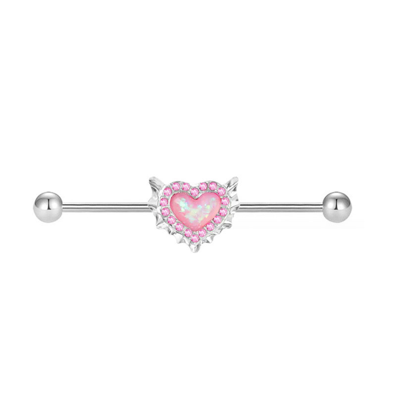 Stainless Steel New Pink Heart-Shaped Opal Belly Button Ring Clip Earrings Nose Stud Body Piercing Jewelry_voghion.com