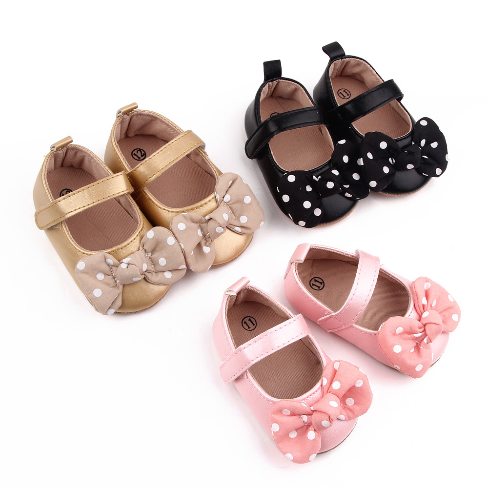 可愛寶寶公主鞋0-1歲學步鞋圓點蝴蝶結軟底嬰兒鞋批發 2614