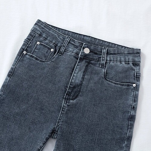 Women's jeans, high-waisted, slimming, Korean-style boyfriend look, versatile, new arrival, cropped pencil pants with skinny legs for autumn.