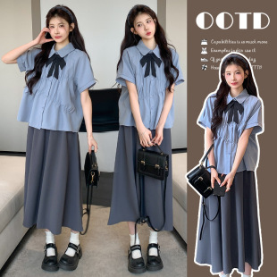 2025 Summer College Style Short-Sleeved Shirt Loose and Sweet Maternity Short-Sleeved Suit Short-Sleeved Top Two-Piece Set