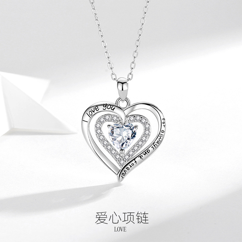 Nueva s925 Collar de plata europea y americana transfronteriza Amazon joyería moda diseño colgante melocotón corazón collar femenino