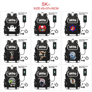Unlimited skateboard peripheral data line backpack cartoon animation usb charging student school bag outdoor travel bag
