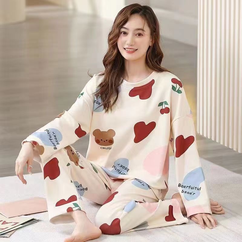 Spring and Autumn New Pajamas Women's Long Sleeve Trousers Sweet Cute Young Loose plus size Casual Dormitory Home suit
