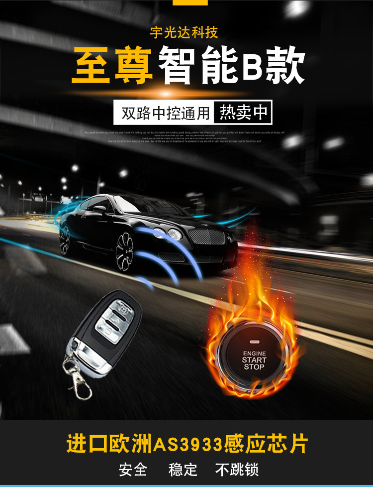 Model B Export Type: Car Keyless Entry + One-Button Start + Trunk + Vibration Alarm + Mobile Phone Control