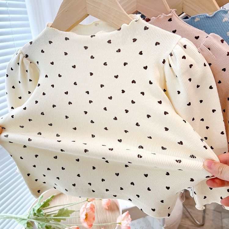 Primavera y otoño nuevo estilo coreano de las niñas de manga larga Camiseta media cuello alto manga de hojalata de bebé niñas de todo partido de fondo camisa superior camiseta
