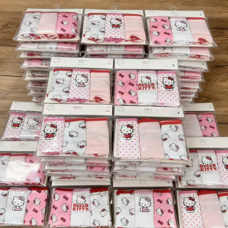 Foreign Trade Surplus Girls' Cotton Briefs, Girls' Hip-Hugging Comfortable Shorts, Children's Cartoon Briefs, 3 Pieces