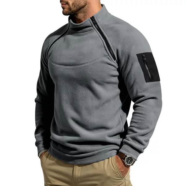 Cross-border European and American Amazon men's autumn and winter casual warm fleece solid color double-zip half-turtleneck pullover sweatshirt