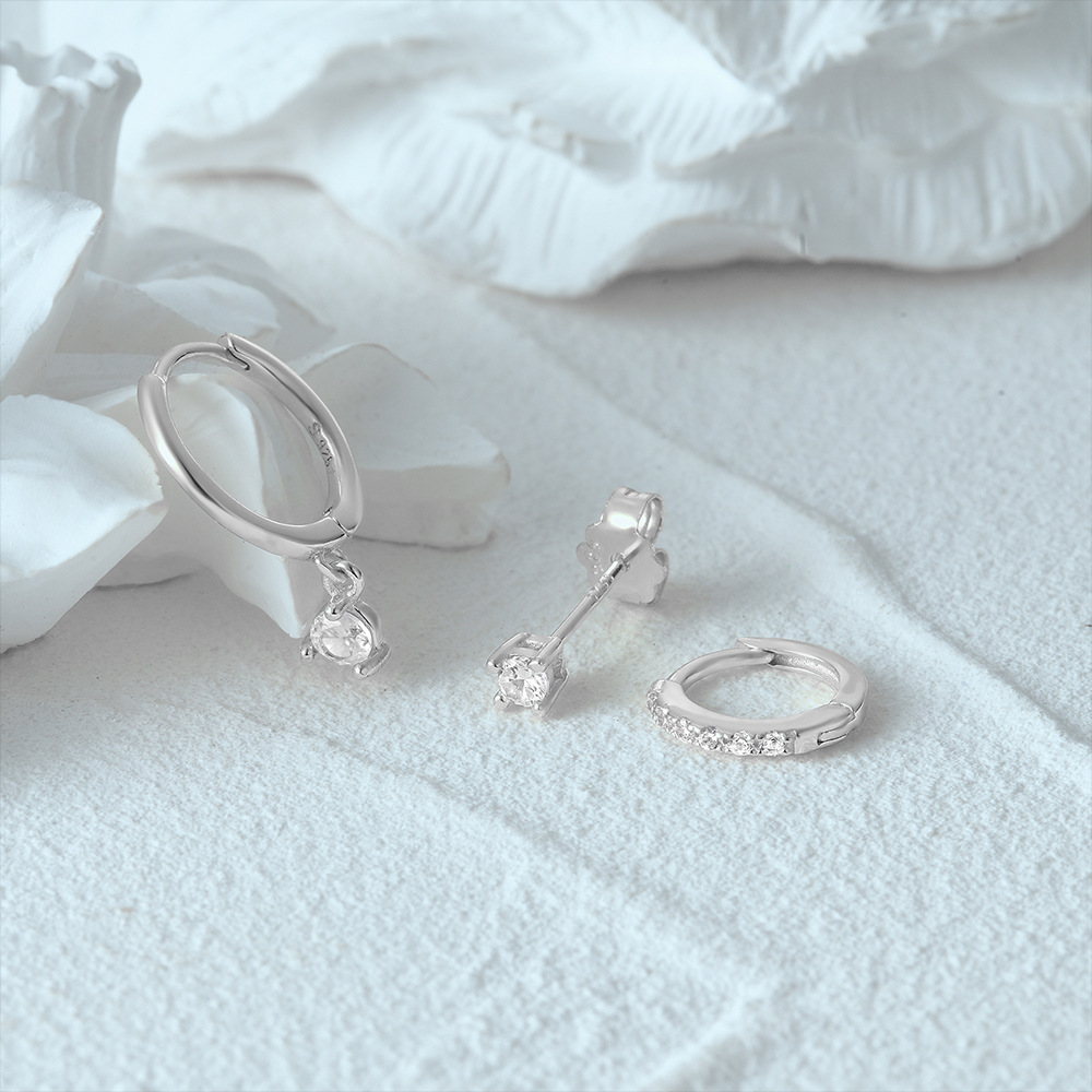 4g Weight Zircon Inlay Material Earrings Classification 3 Pieces Set Quantity Daily Occasion 925 Sterling Silver Material Geometric Pattern Women's Gender Plating, Inlay Design Simple Style Style 3 Pieces Set 925 Sterling Silver Zircon Geometric Earrings 10