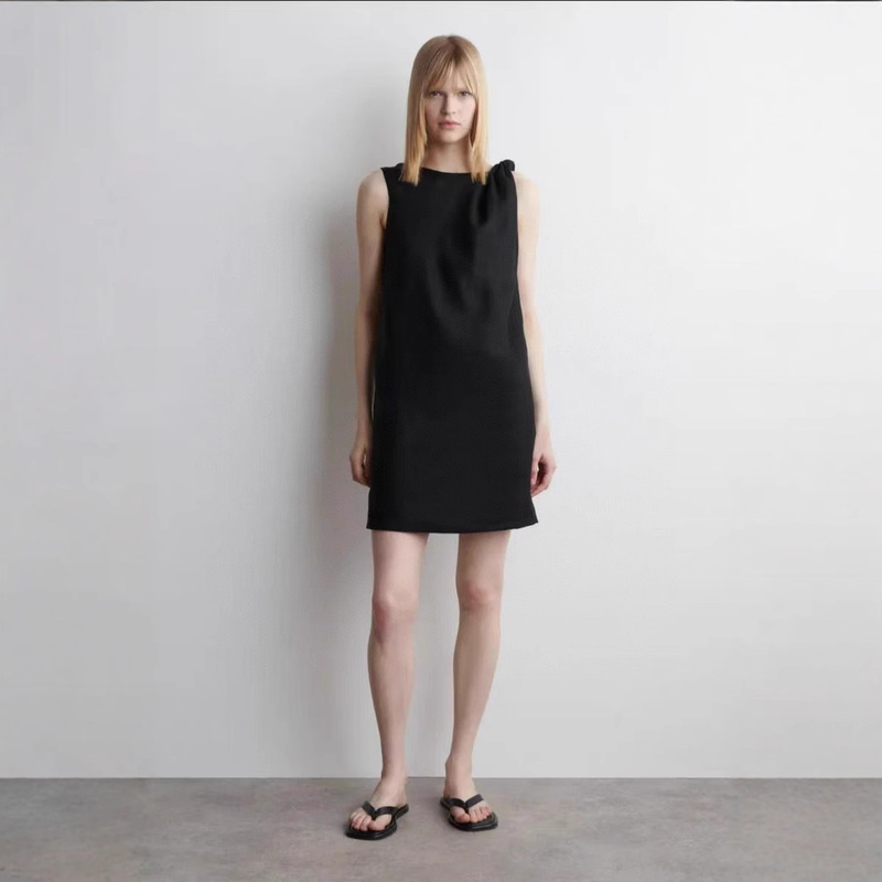 Cos Style Women's Clothing Mall Same Style Standard Knot Detail Linen Mini Dress 2025 Summer New Product