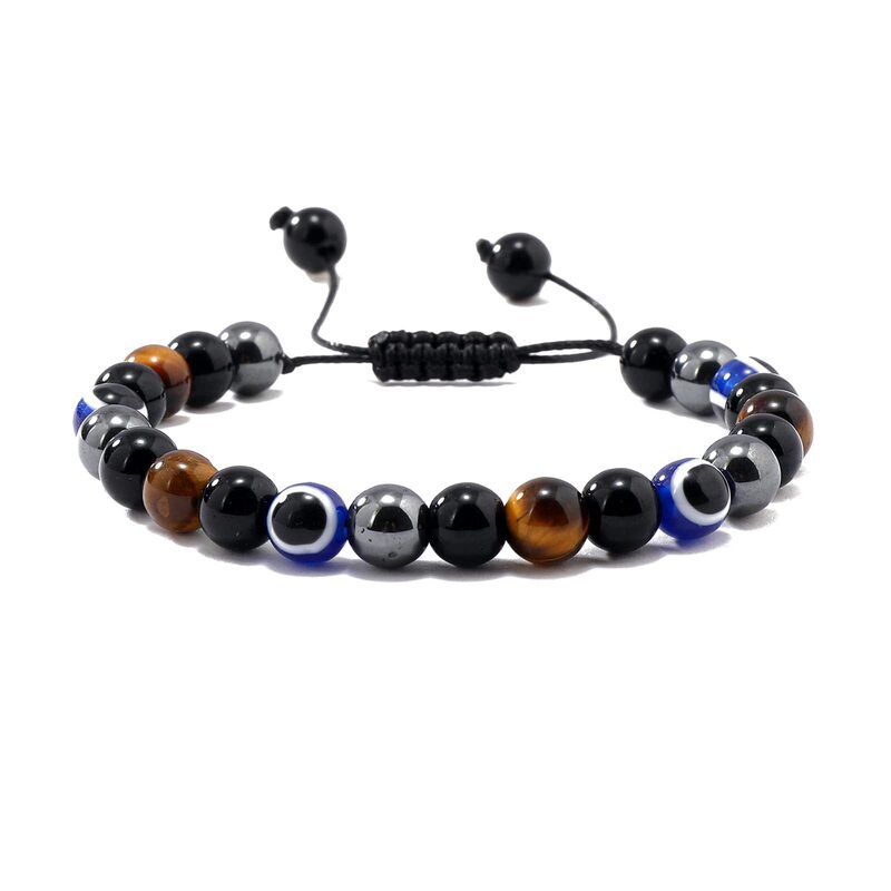 8/10MM Evil Eye Bracelet Beaded Braided Obsidian Bracelet Magnetic Obsidian Single Circle Tiger Eye Bracelet