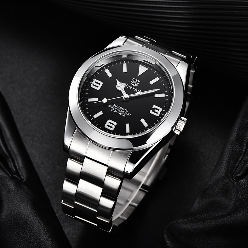 Benyar binya nuevo reloj de los hombres reloj mecánico automático correa de acero moda impermeable reloj luminoso 5177