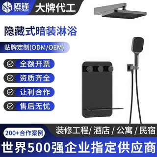 定制极简风暗藏式预埋花洒 枪灰色不锈钢置物面板多功能淋浴器