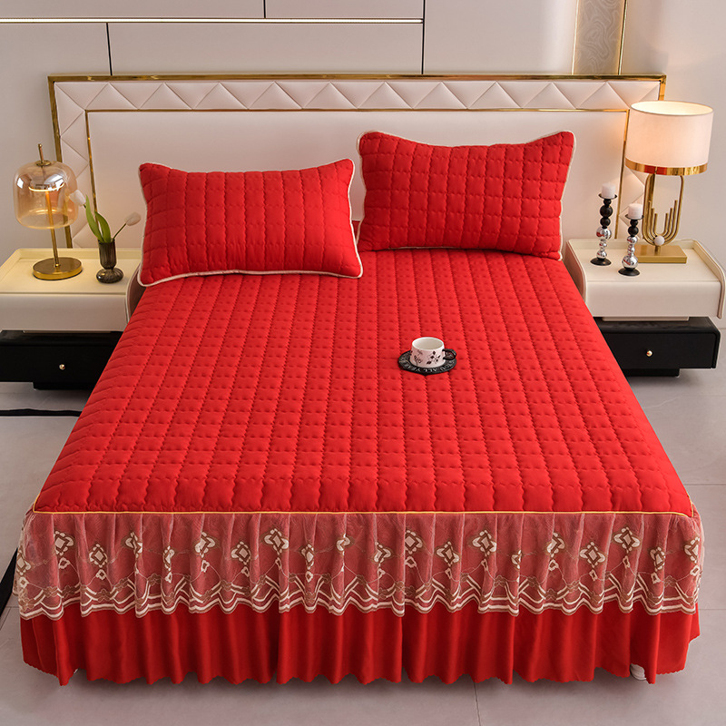 Cross-border Korean princess style skin-friendly sanding cotton padded lace bed skirt bedspread double mattress protection cover wholesale