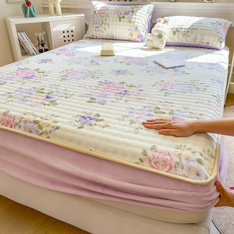 2025 nueva funda de cama de terciopelo de leche gruesa cubierta protectora de colchón de una sola pieza cubierta de cama de terciopelo de coral con todo incluido individual de invierno