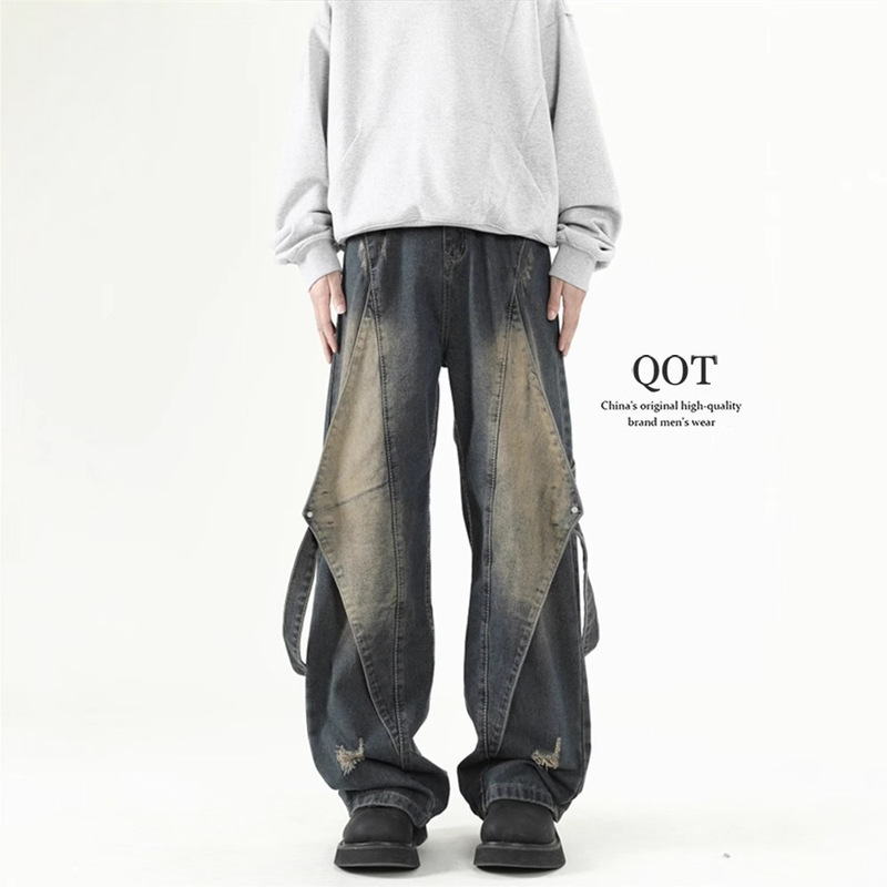 Dirty Wash Live Piece Wide Leg Jeans Men's Trendy Brand 2024 Niche Retro Plumpty Handsome Wide Leg oversize Fried Street Pants
