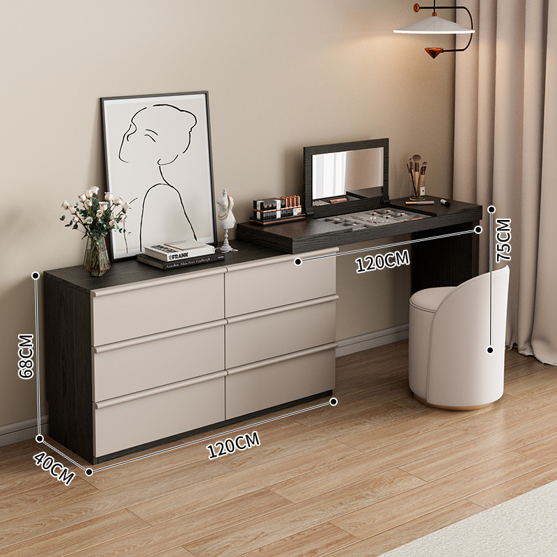 스모크 블랙 120 테이블 + 120 캐비닛 + 골드 원형 스툴