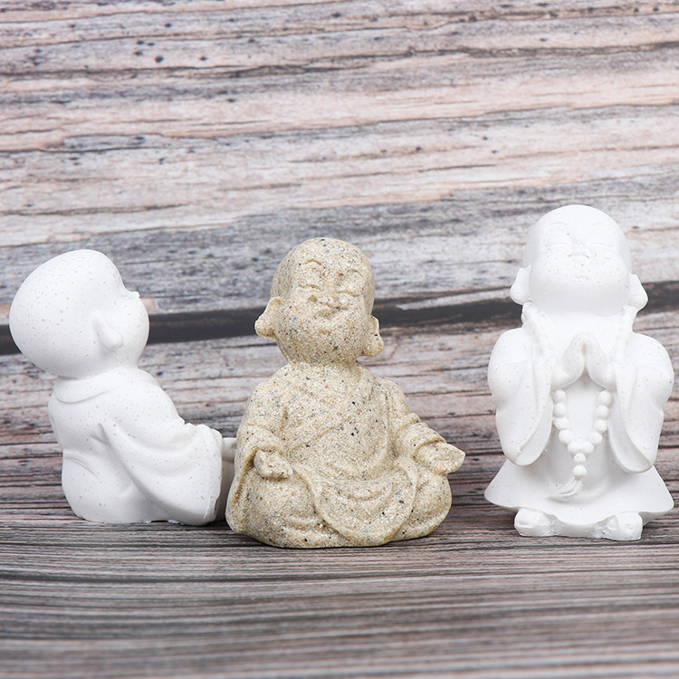 Piedra arenisca Zen pequeña maile decoración creativa hogar blanco arena estatua resina artesanía fábrica entrega de una sola pieza