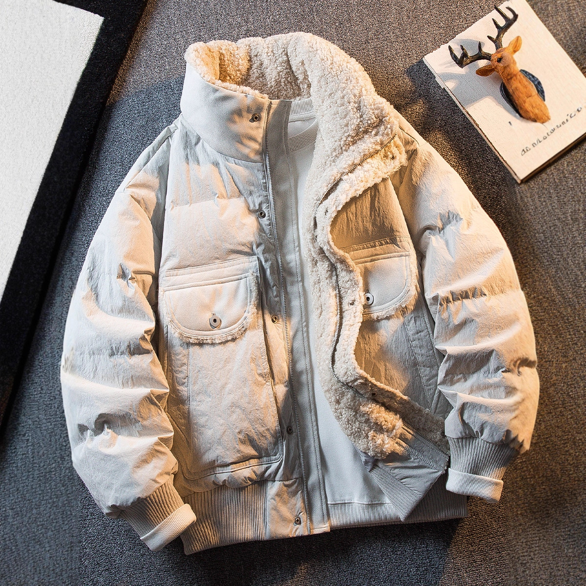 Nasa Heavy Weightweight Thickeneded Cashmere Splicing down Jacket Men's Winter Warm Stand-Up Collar down Jacket Jacket Men's Winter Clothing