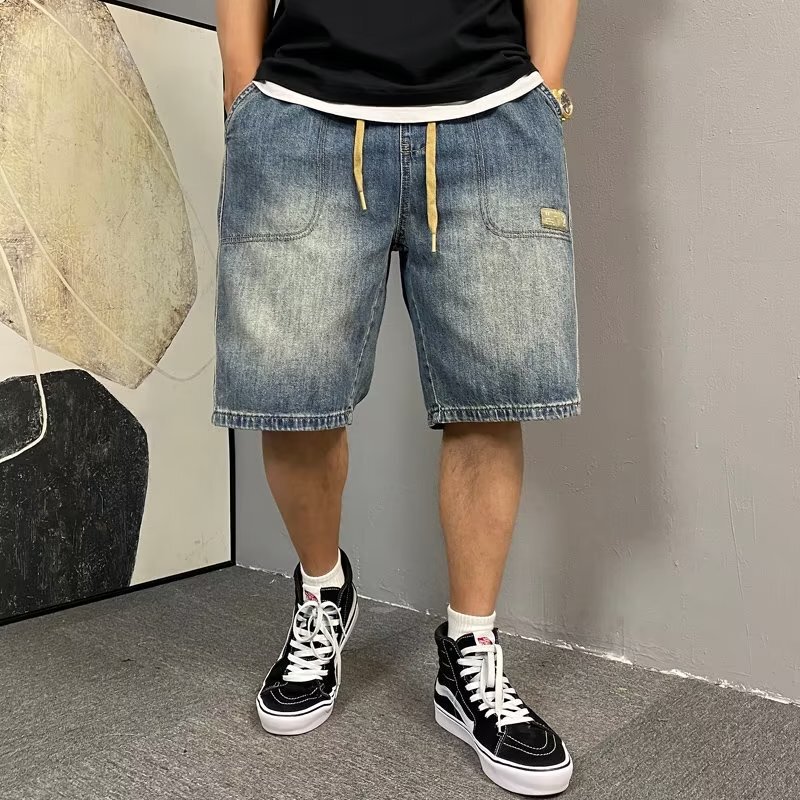 New Style Shorts Youth Popular Washed Mid-waist Summer Straight Foot Micro-elastic Tide Zipper Ripped Men's All-match Jeans