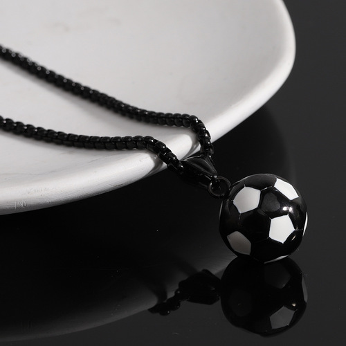 Euramerican Ins Sporty Personality 304 Stainless Steel Titanium Football Necklace for Men Creative World Cup Compatible Wholesale for Women