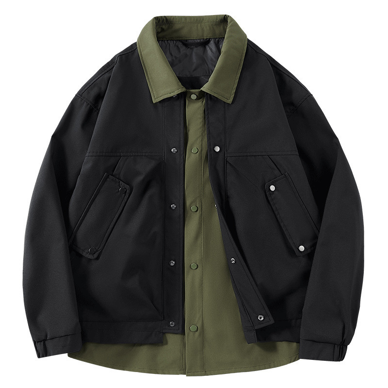 Autumn and Winter New Men's Trendyy Fake Two-Piece Splicing Jacket, Trendyy and Versatile, Soft, Skin-Friendly, Waterproof, Windproof and Warm 1952
