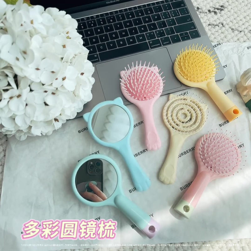 中空猫耳ヘアコーム、ポータブルメイクアップツーインワンエアクッションコーム、家庭用マッサージふわふわスタイリングコーム|undefined