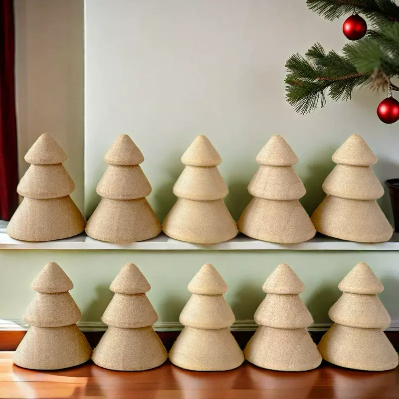 原木圣诞树 儿童DIY手工绘画涂鸦木头玩具现货 实木圣诞树摆件