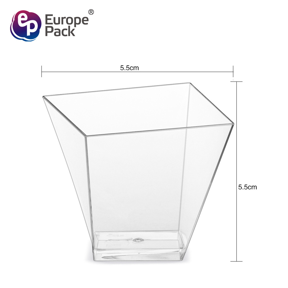 Copa de mousse desechable Taza de postre PS Taza de plástico Taza de pudín Taza redonda de punto de fábrica Taza cuadrada