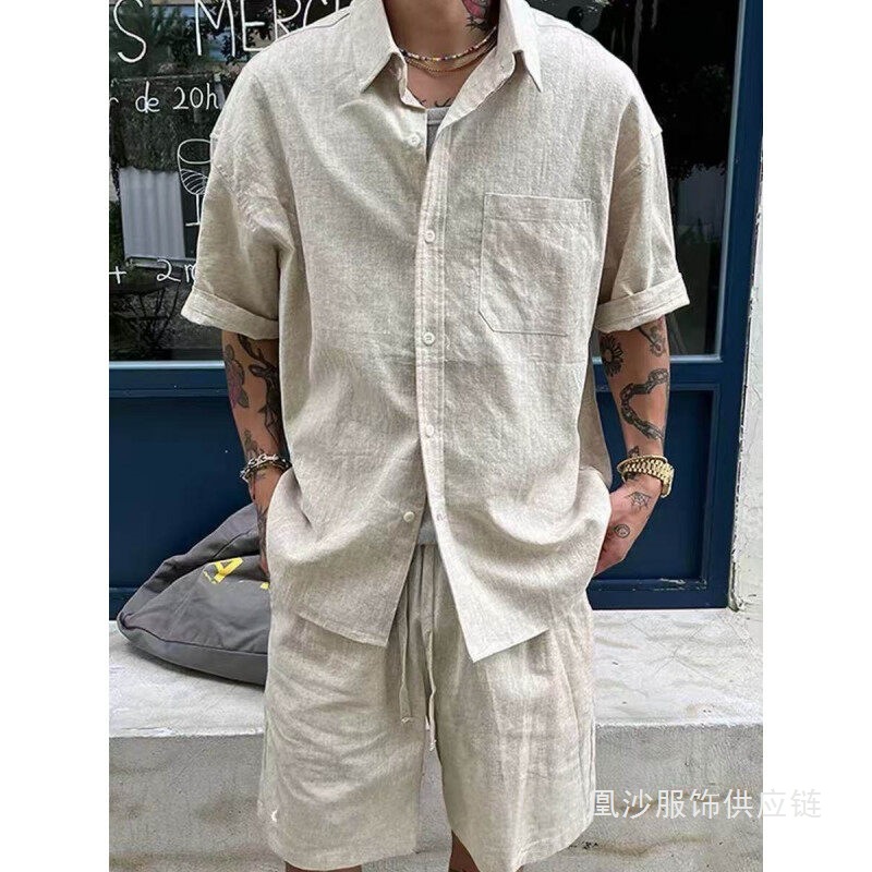 Old Money Style Textured Linen Short-Sleeved Shirt Men's Casual Versatile Summer Handsome High-End Shirt Men's Huangsha