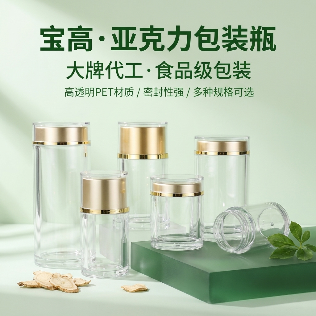 批发包装瓶高档透明胶囊药瓶保健品瓶子亚克力保健品压片糖果瓶