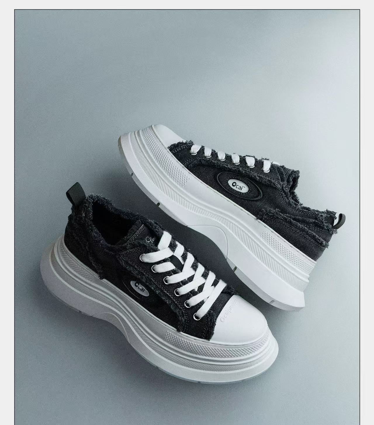 Women's Grey Platform Canvas Shoes Retro Casual High Top Trainers_voghion.com