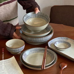 日本製陶磁器食器セット、ボウルとプレート、家庭用下絵付丼、高級皿、麺鉢、サラダボウル、スープボウル