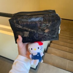 夏の新しいメッシュキティ猫化粧品バッグ旅行シンプルなポータブル化粧品バッグ女性のための小さな汚れにくい収納袋
