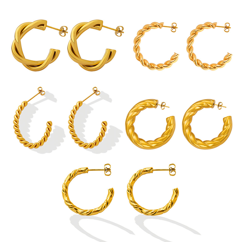 Square Sugar Fashion C-shaped Simple Earrings And Earrings Female Combination Stainless Steel Jewelry_voghion.com