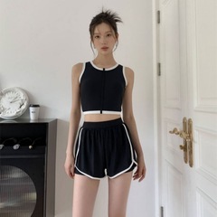 韓國新款分體泳衣女學生小胸運動保守平角褲顯瘦遮肚溫泉游泳裝