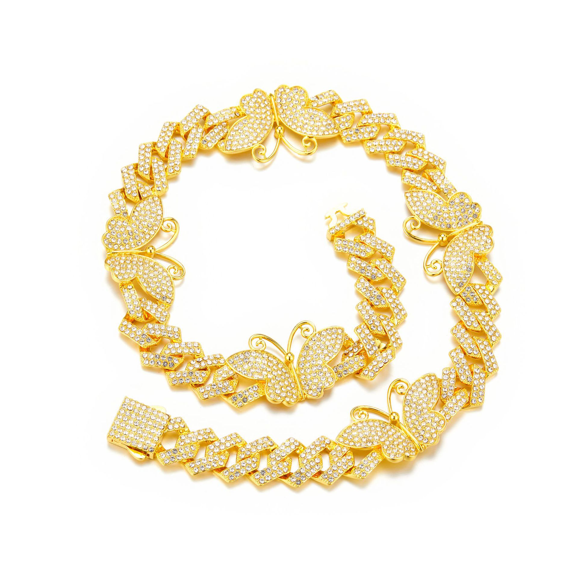 Diamond Set Butterfly Cuban Chain Necklace For Couples Versatile_voghion.com