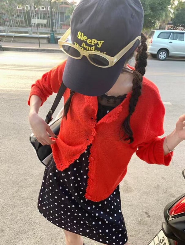 2025年初春新款韩系圆领薄款毛衣小外套女春季马海毛减龄针织开衫|undefined