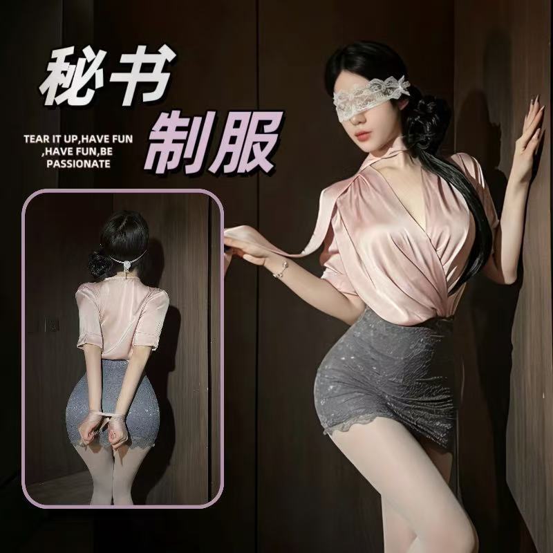 Secretary Uniform Cosplay Set for Women with Shirt, Bodycon Skirt, Blindfold and Tights — detail image 1