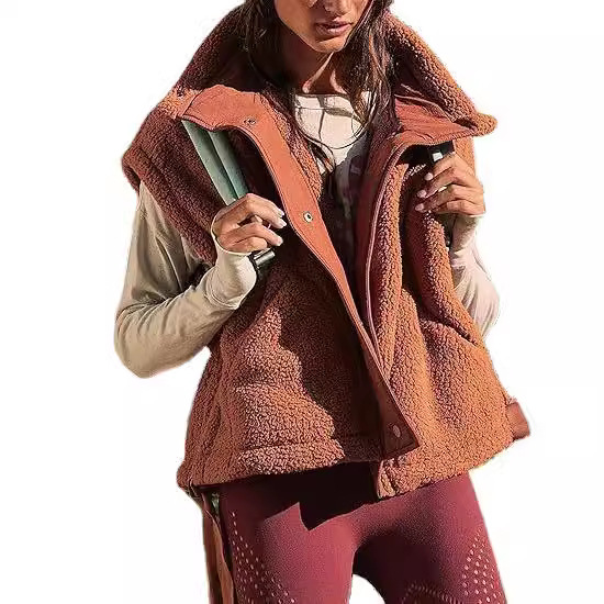 Europa y América del otoño y el invierno de las nuevas mujeres de lana-como chaleco sin mangas casual chaleco chaqueta de gran tamaño Chaleco con bolsillo image 7