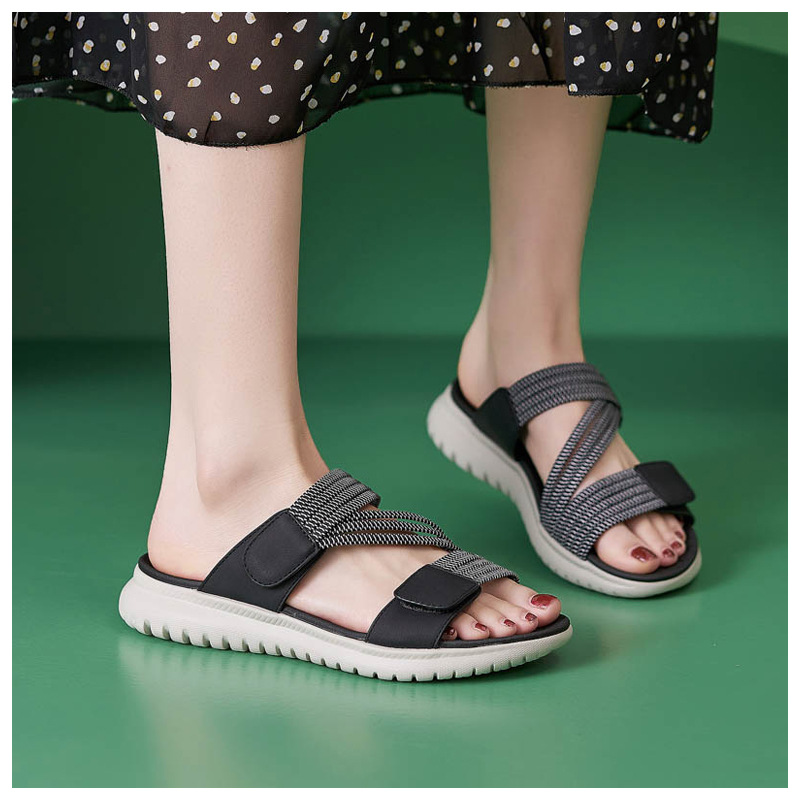 Dép sandal nữ xỏ ngón đế bệt thể thao co giãn cỡ lớn — Màu đen, Màu xanh lam, Màu mơ chi tiết 12