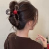 60# Coffee-colored leopard print bow red beads [11cm]
