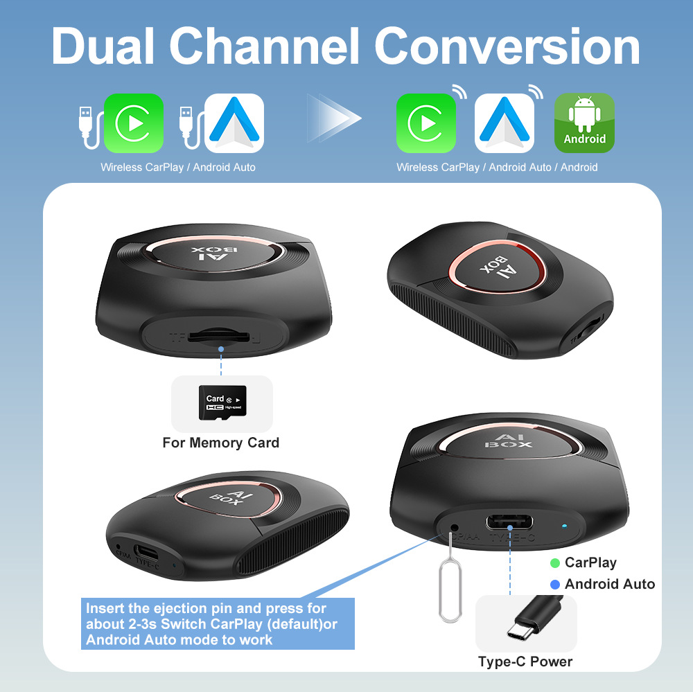 Cross-Border Carplay Box Wired to Wireless Apple Android Auto Connectivity Smart 2+16Gb