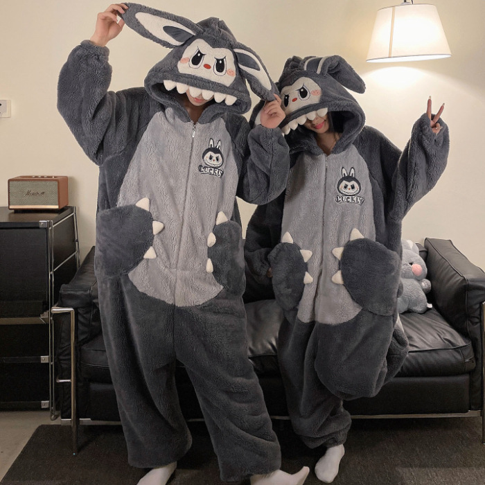 2025 nueva pareja unida hombre pijama de invierno peluche extraño lindo dibujos animados chica ropa de casa conjunto