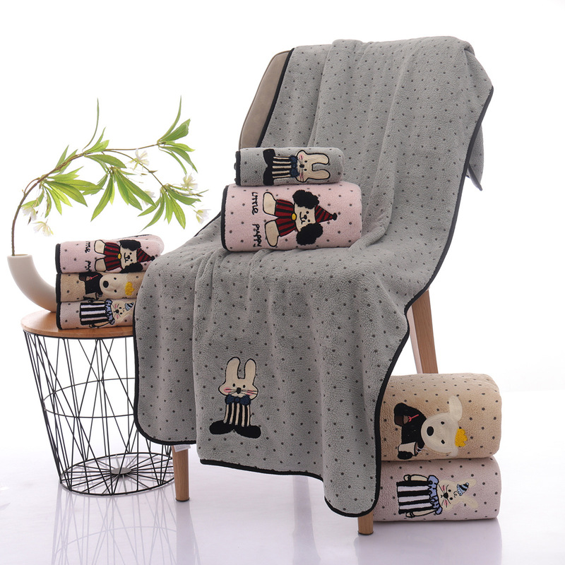Embroidered Rabbit Stereo Embroidered Towel Bath Towel Set Combination Extra Thick Soft Absorbent Household Gift Coral Velvet Embroidered Rabbit Stereo Embroidered Towel Bath Towel Set Combination Extra Thick Soft Absorbent Household Gift Coral Velvet