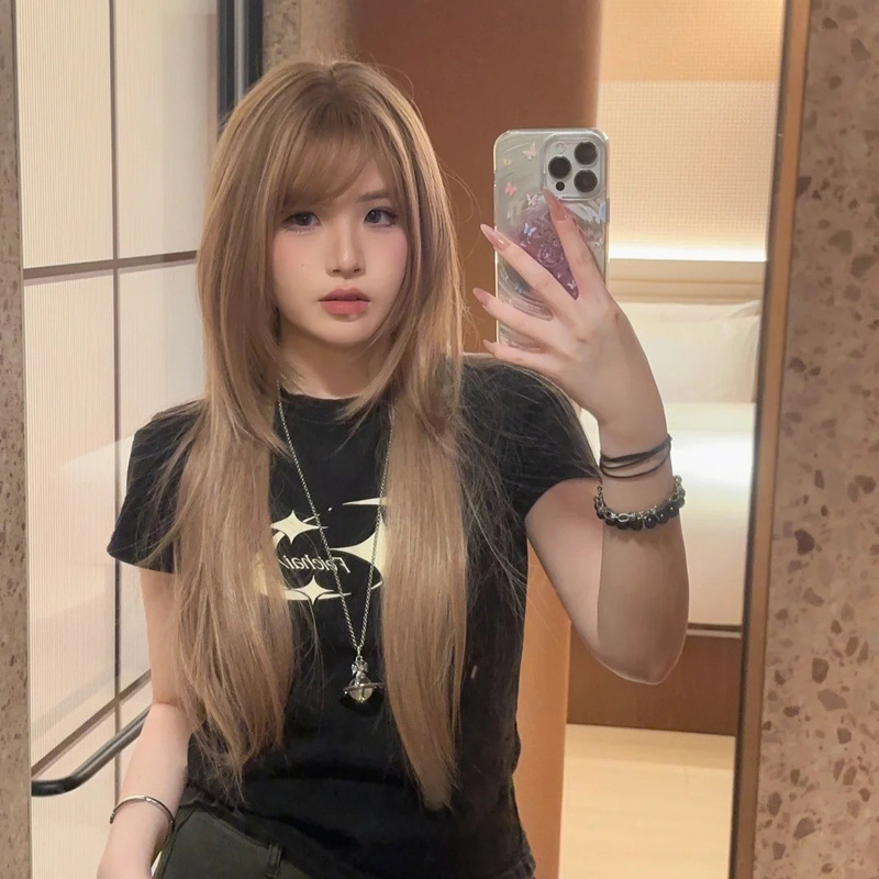 Women's Wig with Straight Bangs and Long Straight Hair with Natural White Linen Color Imitation Hair Fashion Full Top Cover Women's Wig with Straight Bangs and Long Straight Hair with Natural White Linen Color Imitation Hair Fashion Full Top Cover
