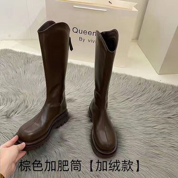 厚底高筒靴秋冬加绒长筒靴骑士靴小个子马丁靴女长靴新款中筒2025|undefined